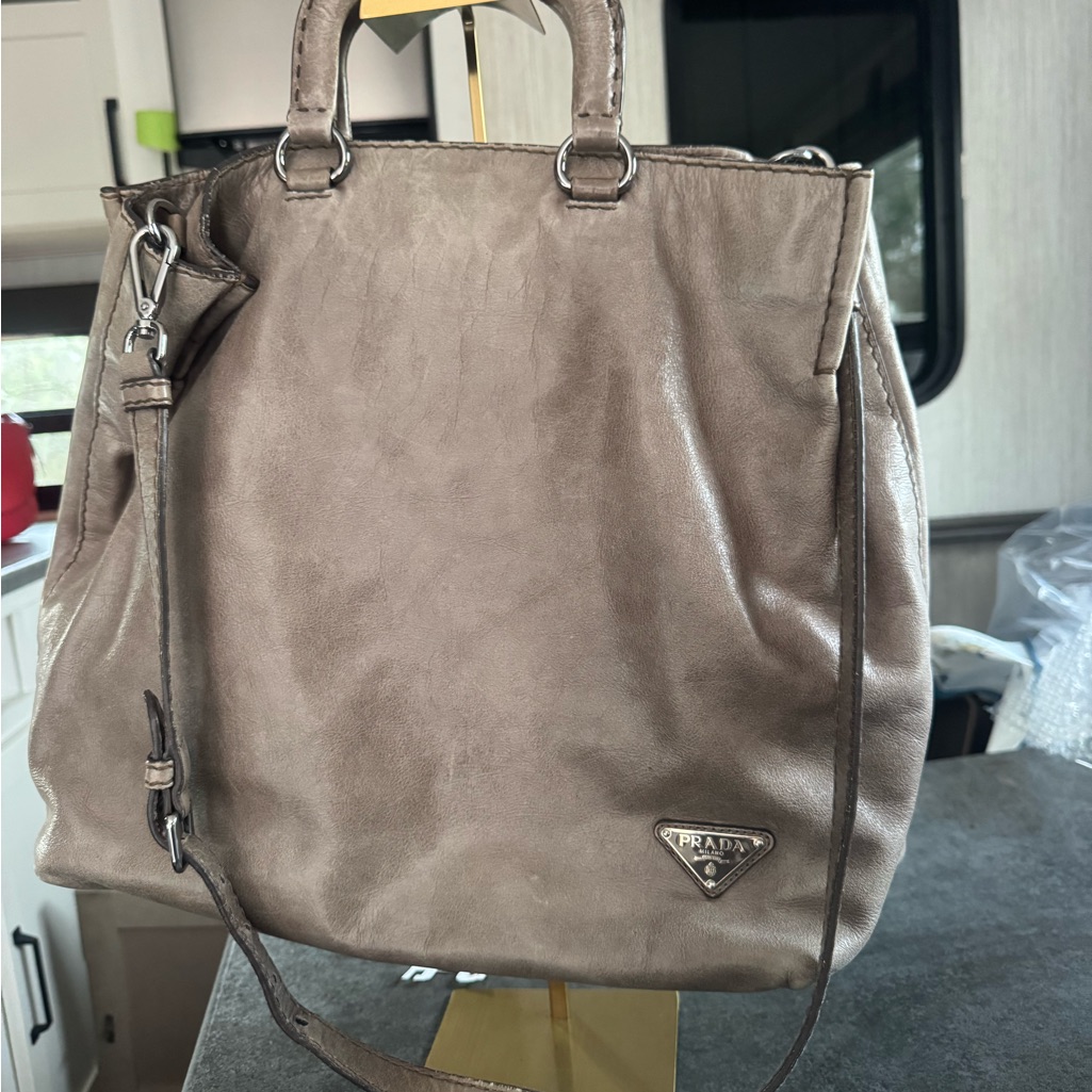 Prada Shimmering Taupe Leather Tote  Authentic
